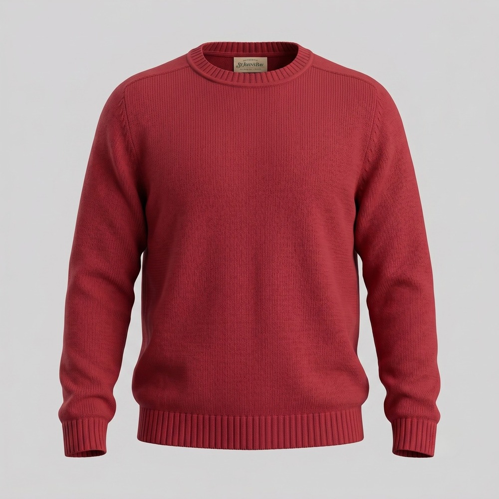 St. Johns Bay Mens XL Red Sweater Crew Neck Pullover Cotton Solid Classic Knit